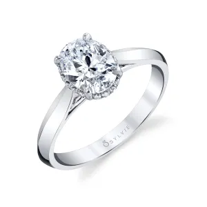 Oval Cut Hidden Halo Solitaire Engagement Ring - Fae 18k Gold White