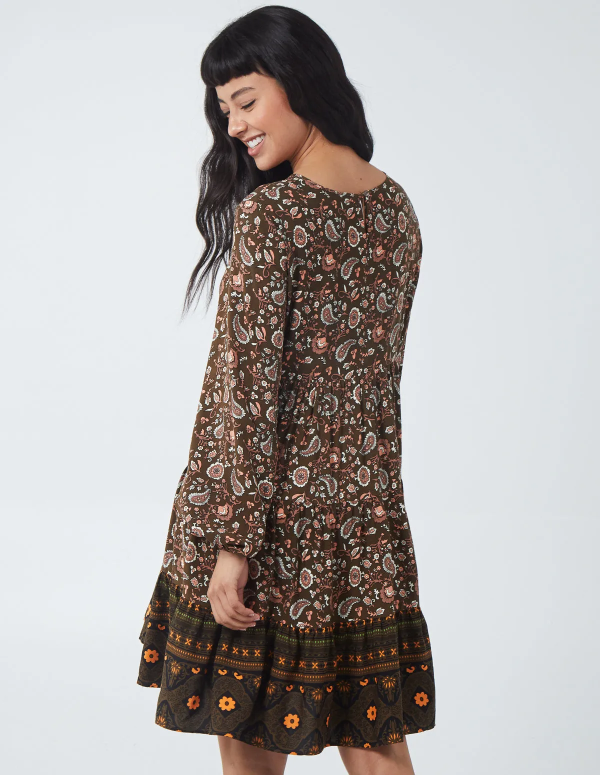 Paisley Long Sleeve Smock Dress