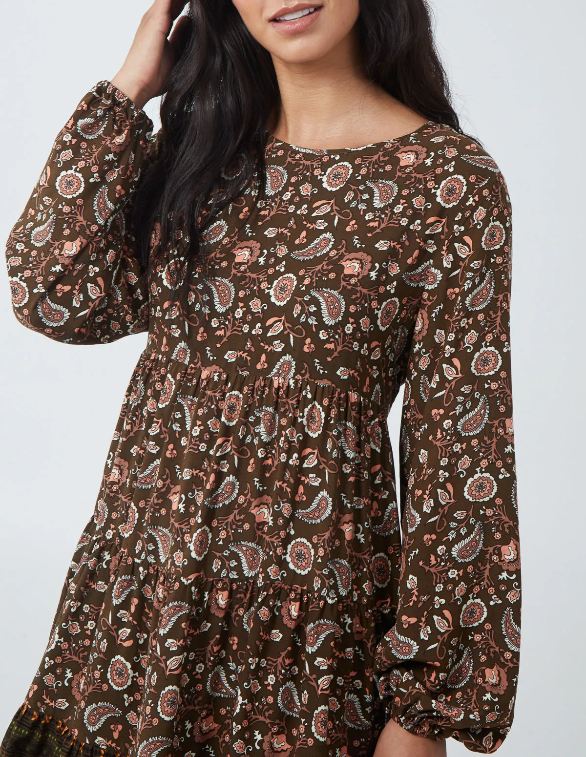 Paisley Long Sleeve Smock Dress