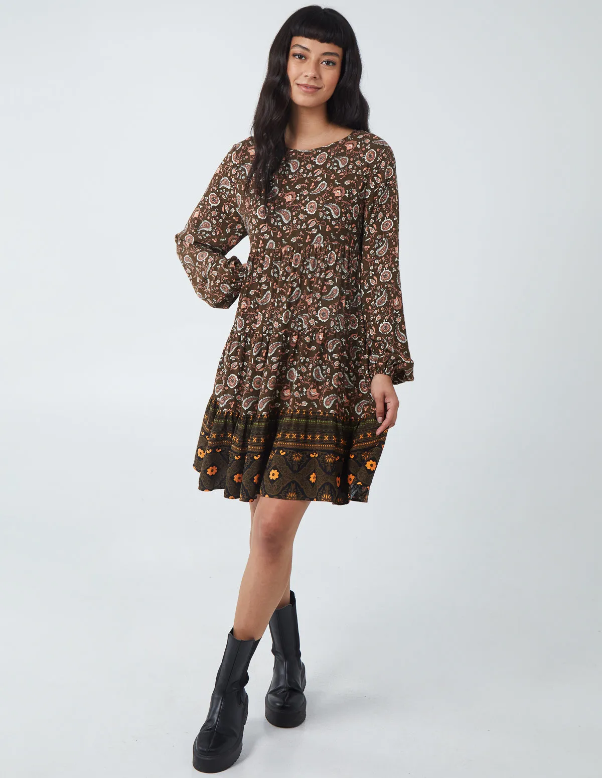 Paisley Long Sleeve Smock Dress