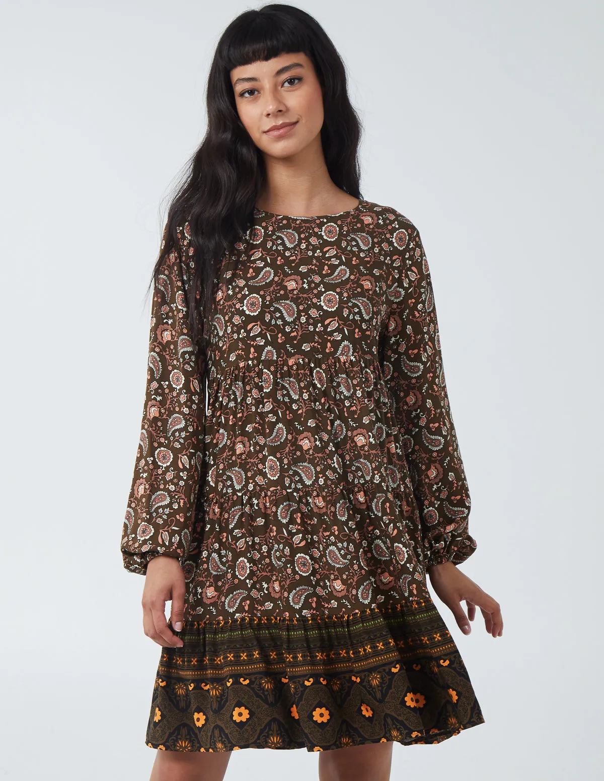 Paisley Long Sleeve Smock Dress