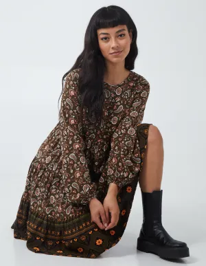 Paisley Long Sleeve Smock Dress