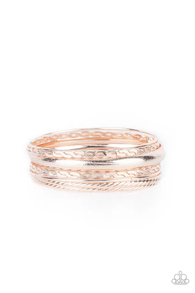 Paparazzi Bracelet ~ Trophy Texture - Rose Gold