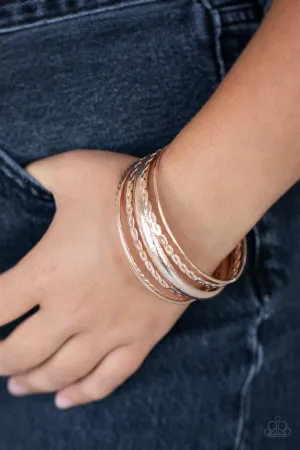 Paparazzi Bracelet ~ Trophy Texture - Rose Gold