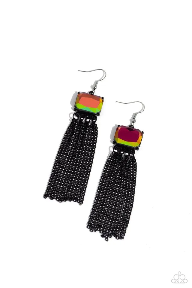 Paparazzi Earring ~ Dreaming Of TASSELS - Black