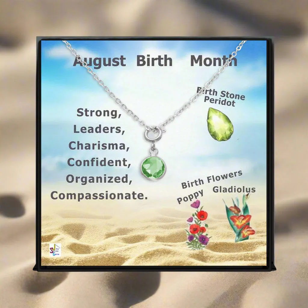 Pasha, August Peridot, Birthday Stone Charm, Birth Flower, Necklace