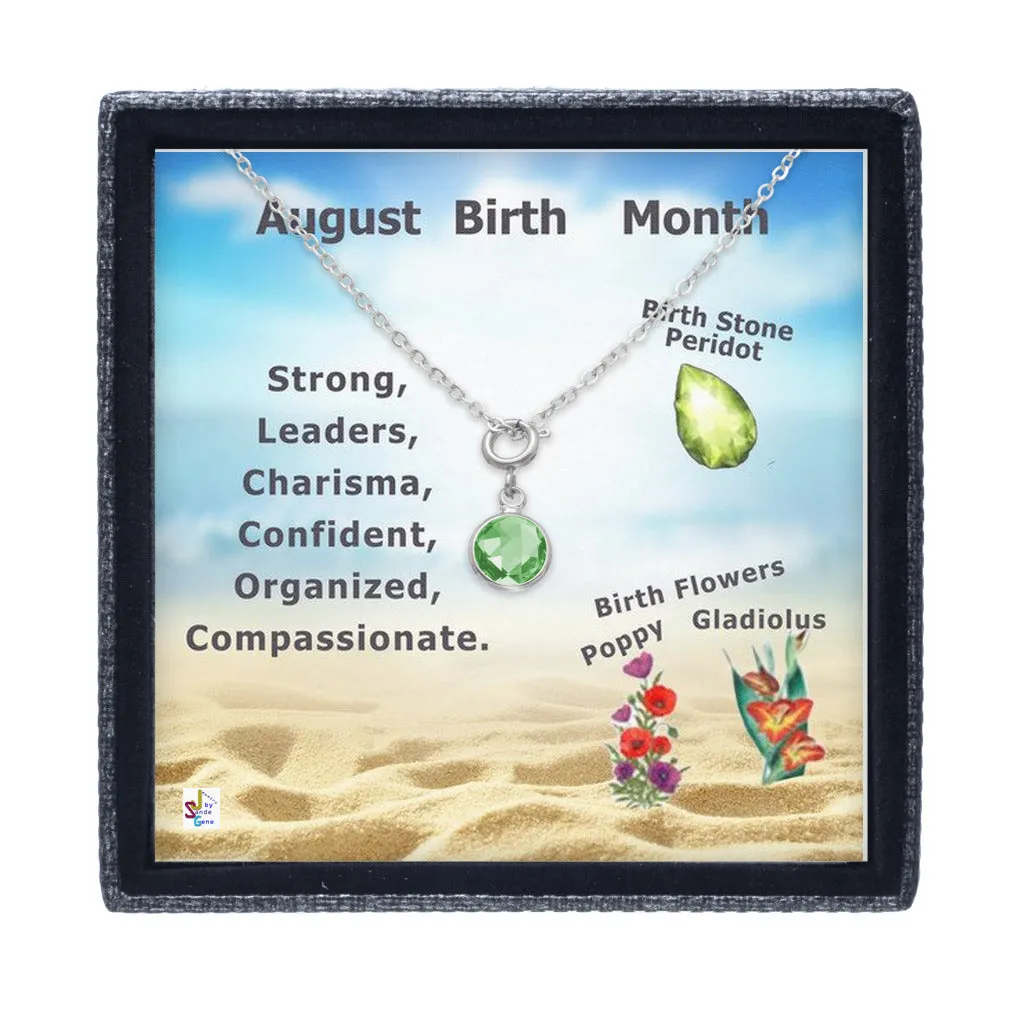 Pasha, August Peridot, Birthday Stone Charm, Birth Flower, Necklace