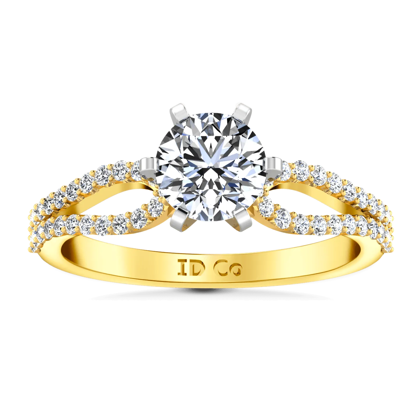 Pave Diamond EngagementRing Tres Jolie 14K Yellow Gold
