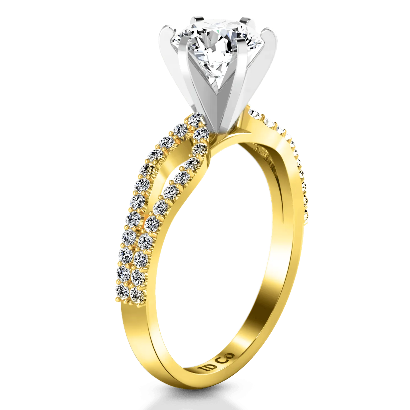 Pave Diamond EngagementRing Tres Jolie 14K Yellow Gold