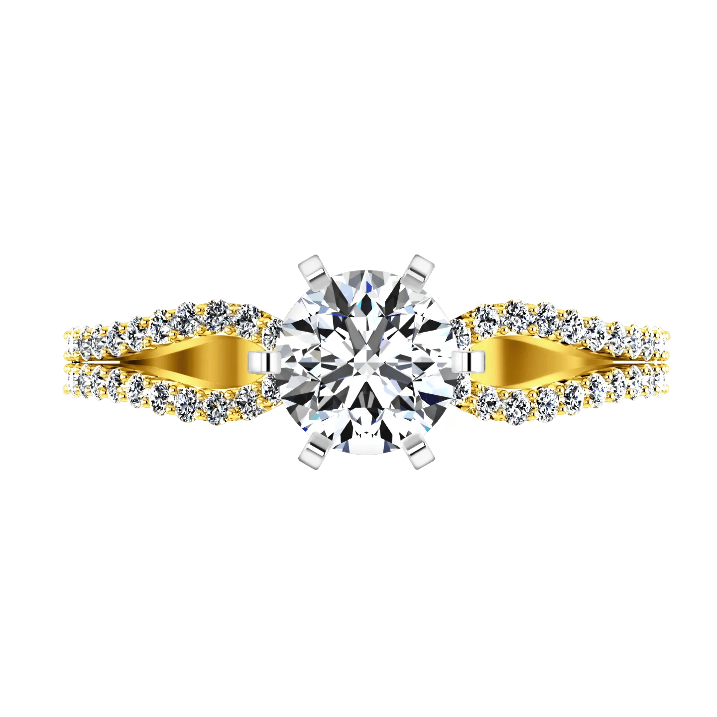 Pave Diamond EngagementRing Tres Jolie 14K Yellow Gold