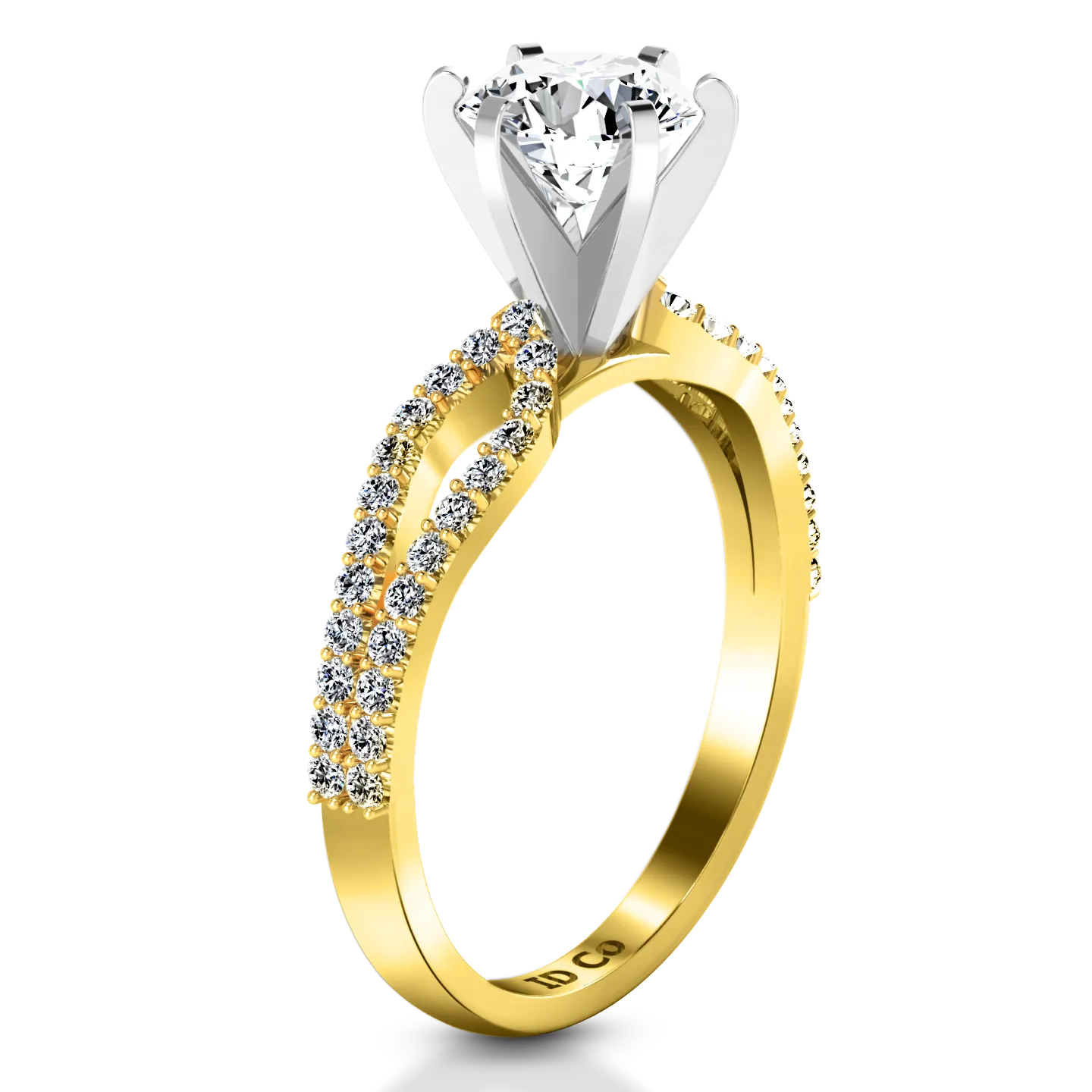 Pave Engagement Ring Tres Jolie 14K Yellow Gold