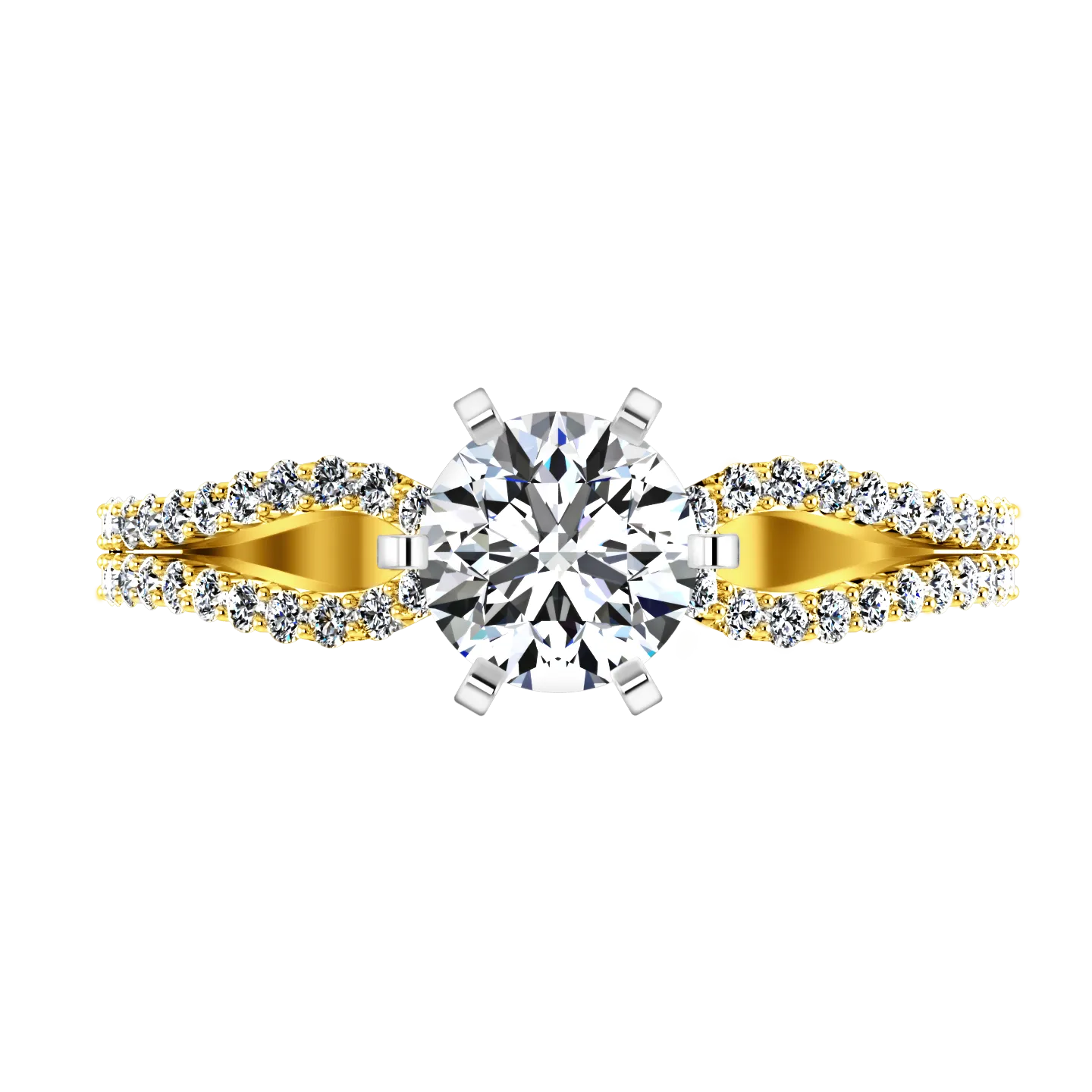 Pave Engagement Ring Tres Jolie 14K Yellow Gold