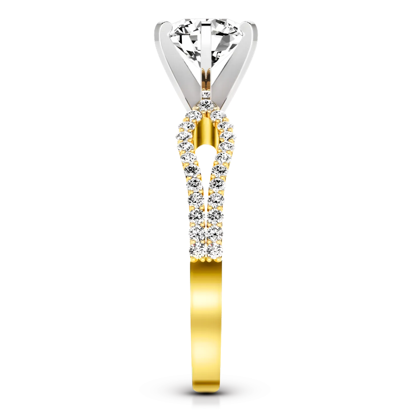 Pave Engagement Ring Tres Jolie 14K Yellow Gold