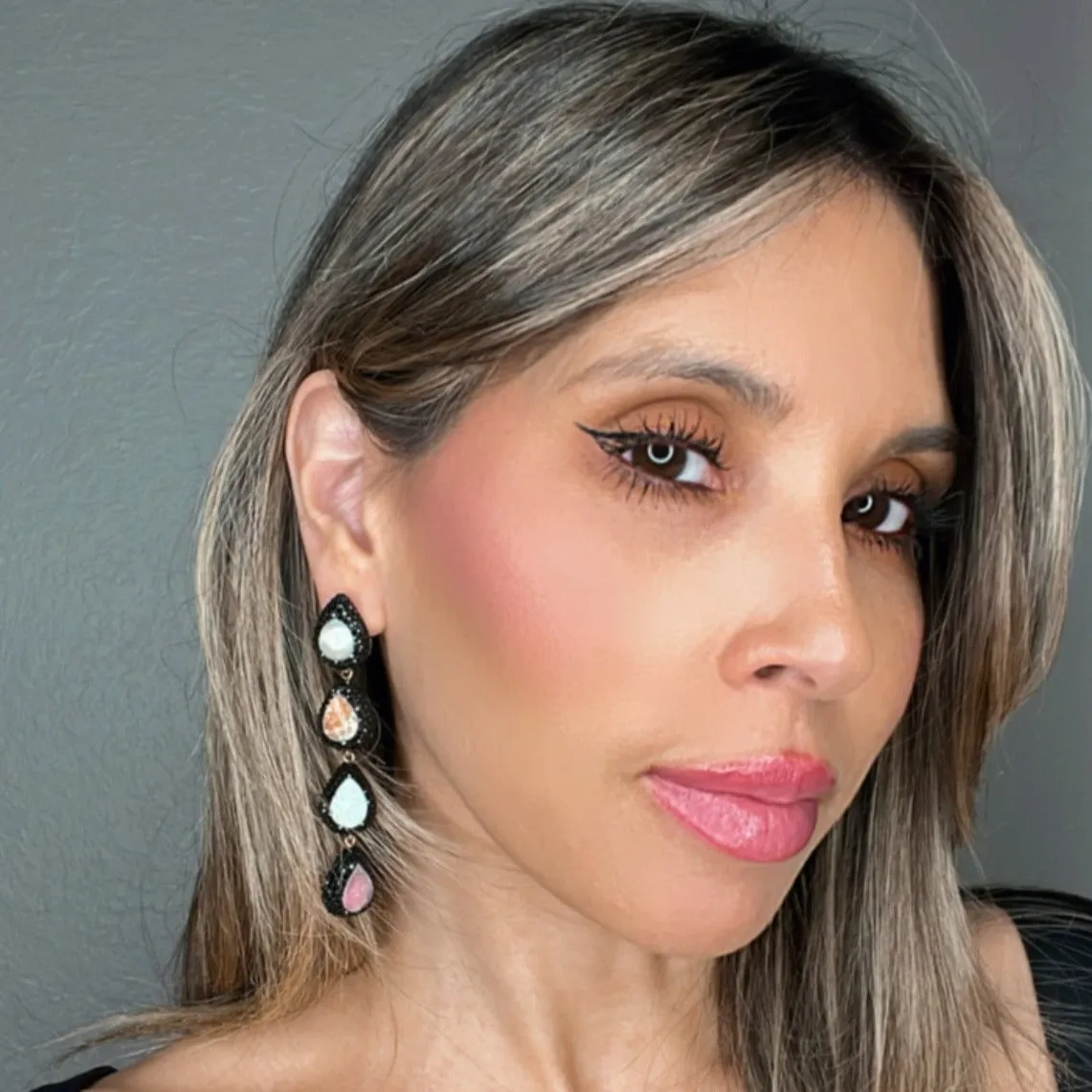 Pearl & Pink Long Gemstone Earring