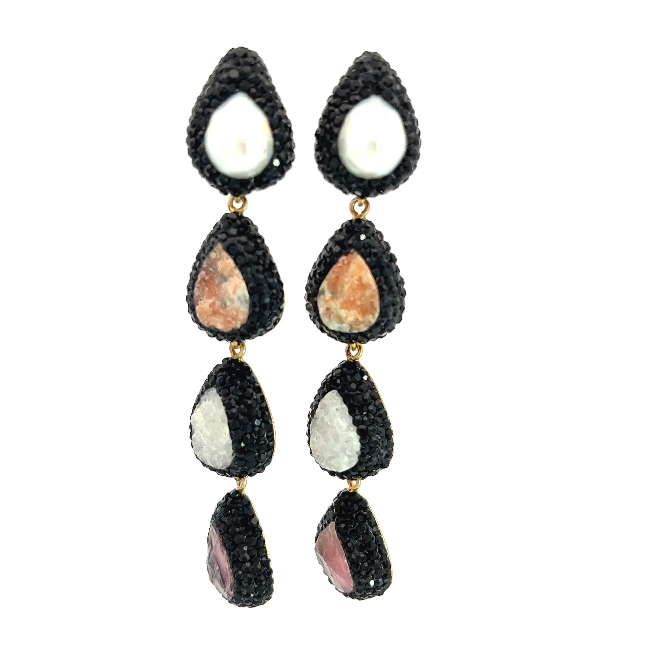 Pearl & Pink Long Gemstone Earring
