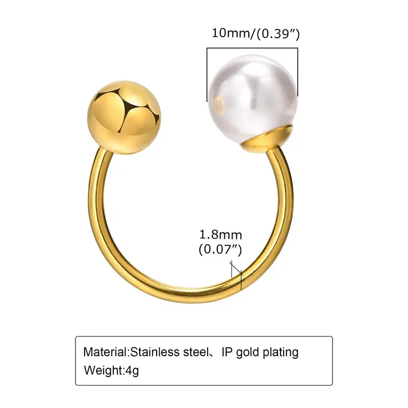 Pearl and Gold Ball Adjustable Ring