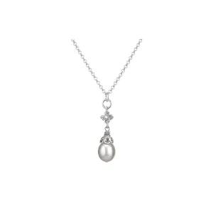 Pearl Necklace with Flower Detail in Silver