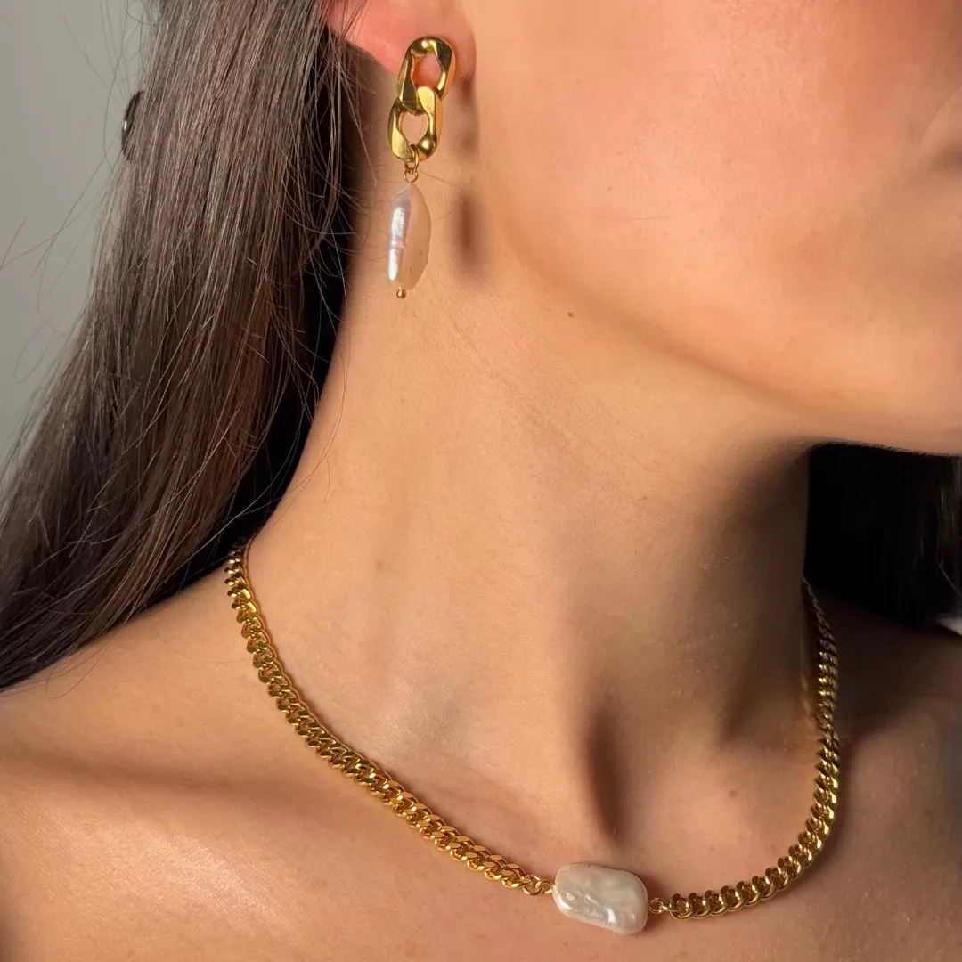Pearl Pill Necklace & Earring Set