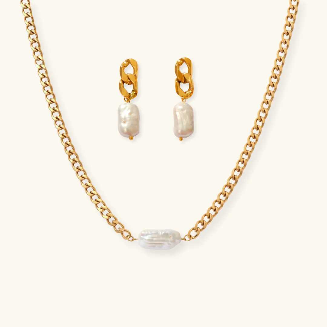Pearl Pill Necklace & Earring Set