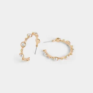Pearl Studded Hoop - Gold
