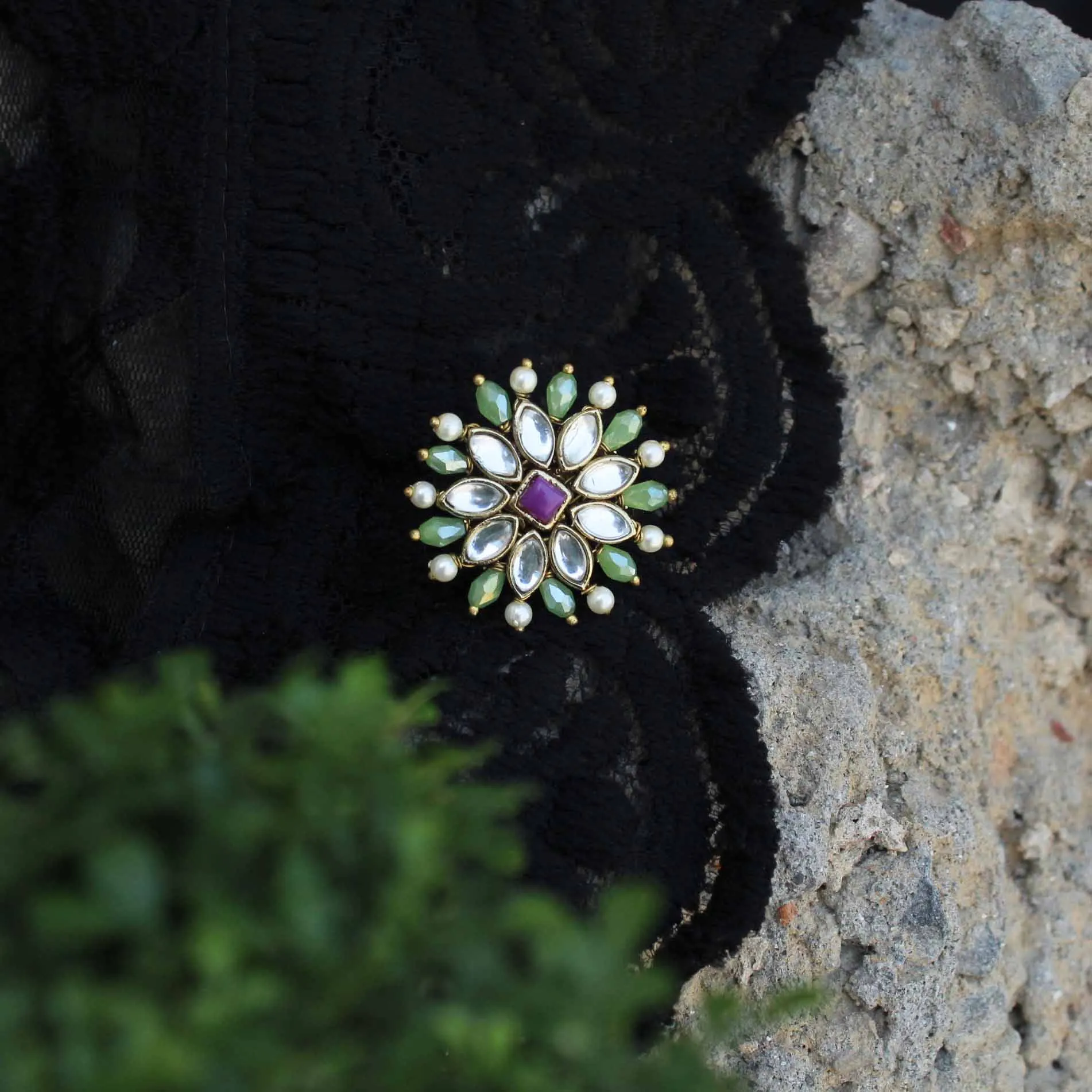 Pearl Twirl Green Ring