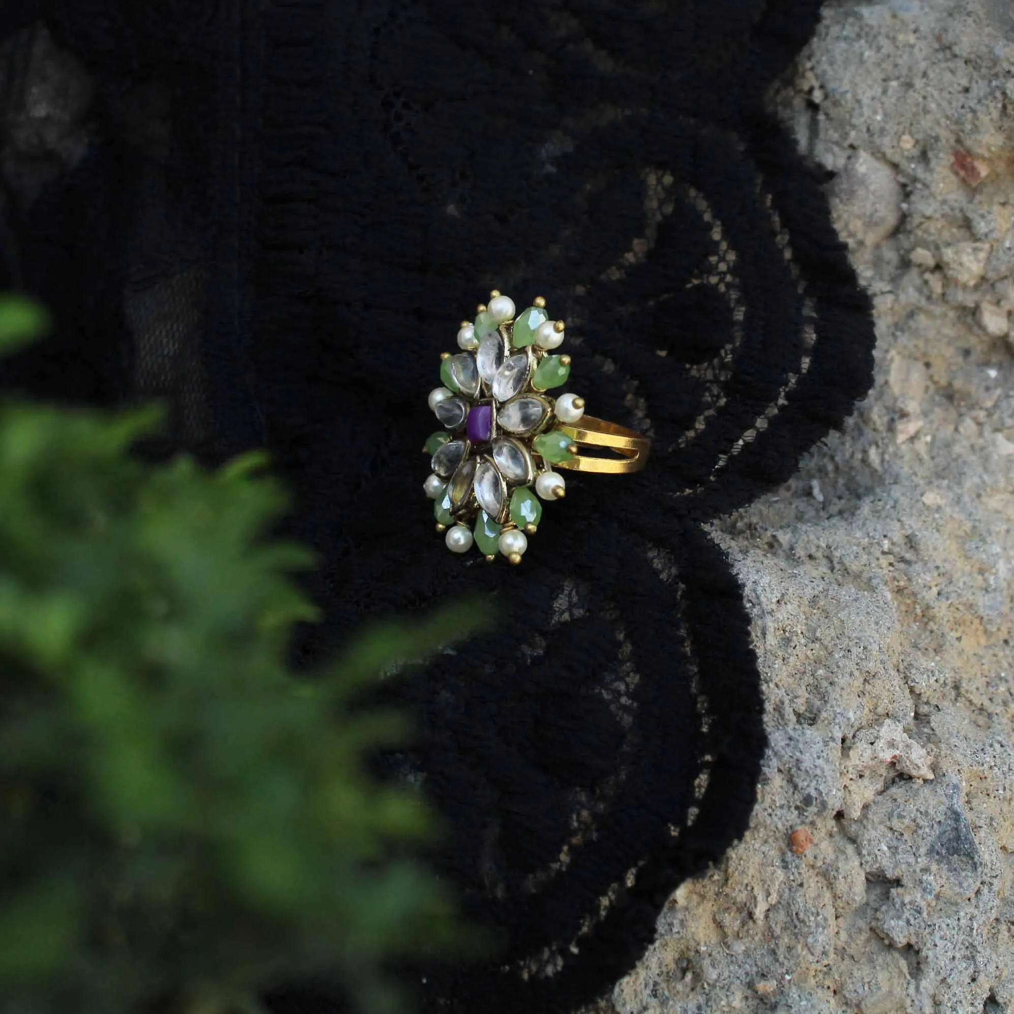 Pearl Twirl Green Ring