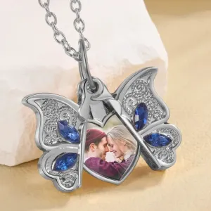 Personalised Butterfly Photo Locket Necklace - Heart Charm in Silver/Gold