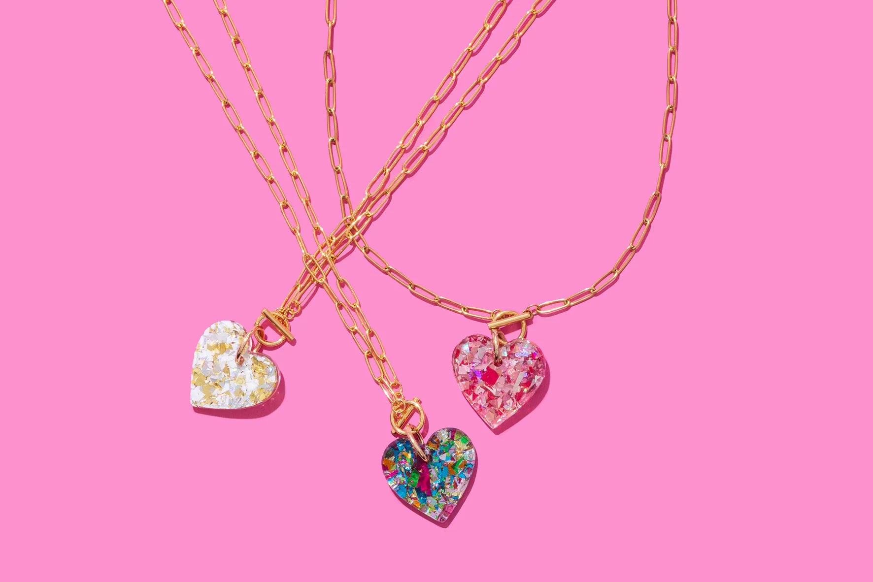 Pink Confetti Heart Necklace