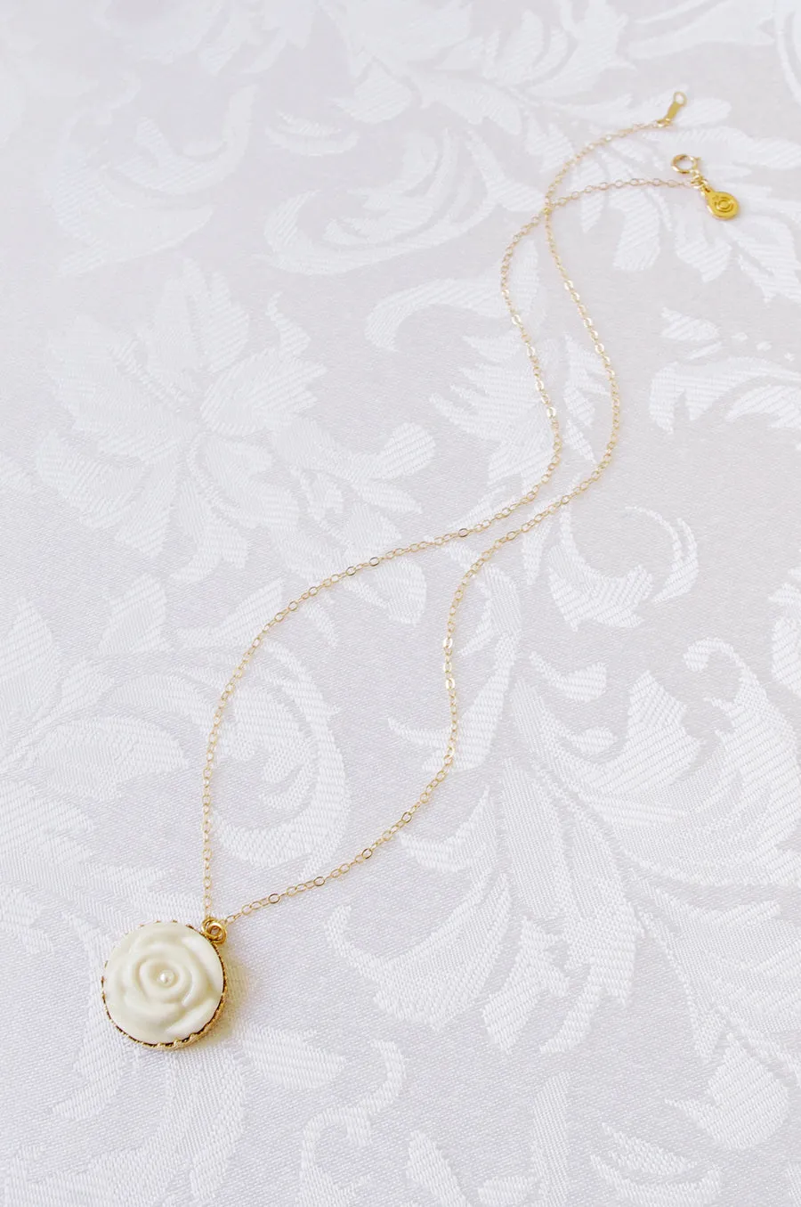 Porcelain Rose With Pearl Gold-Filled Necklace