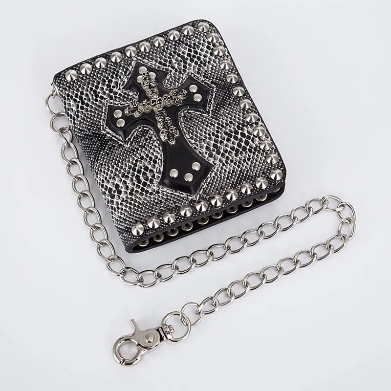 Punk Skull Cross Snake Pattern Rivet Wallet