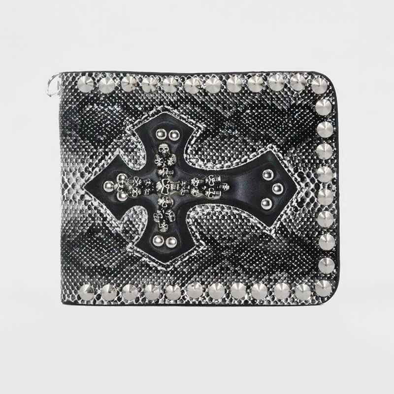 Punk Skull Cross Snake Pattern Rivet Wallet