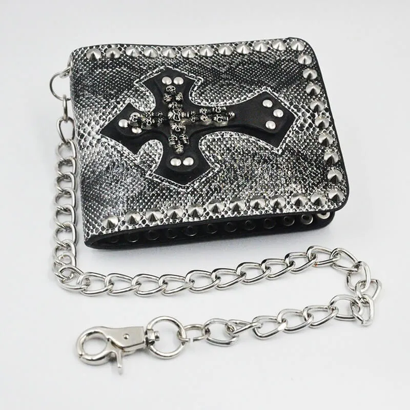 Punk Skull Cross Snake Pattern Rivet Wallet