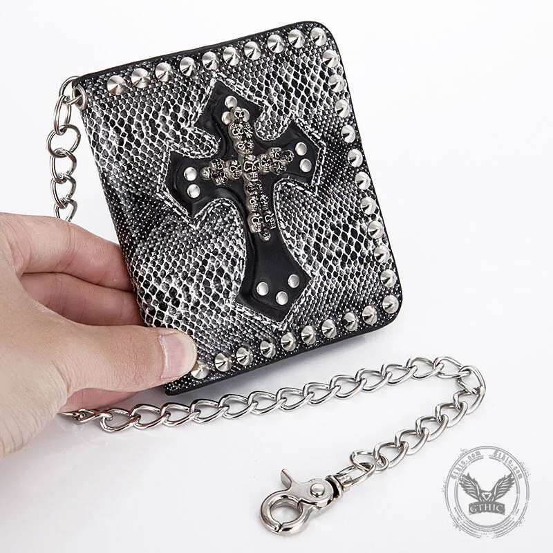 Punk Skull Cross Snake Pattern Rivet Wallet