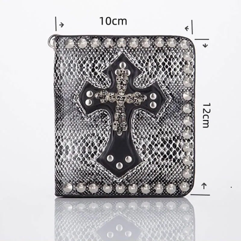 Punk Skull Cross Snake Pattern Rivet Wallet