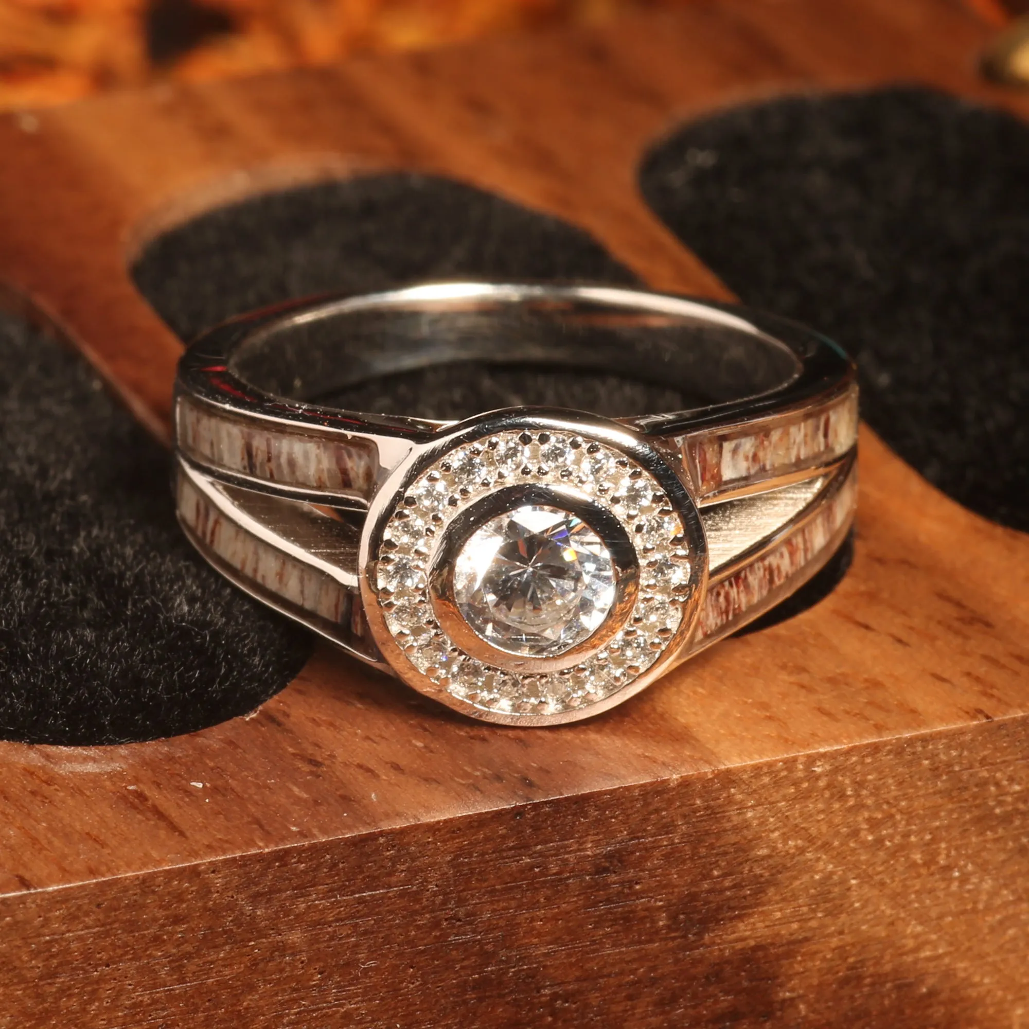 "Luna" Antler Silver Engagement Ring – Rustic Zircon Promise Ring for Women-5mm