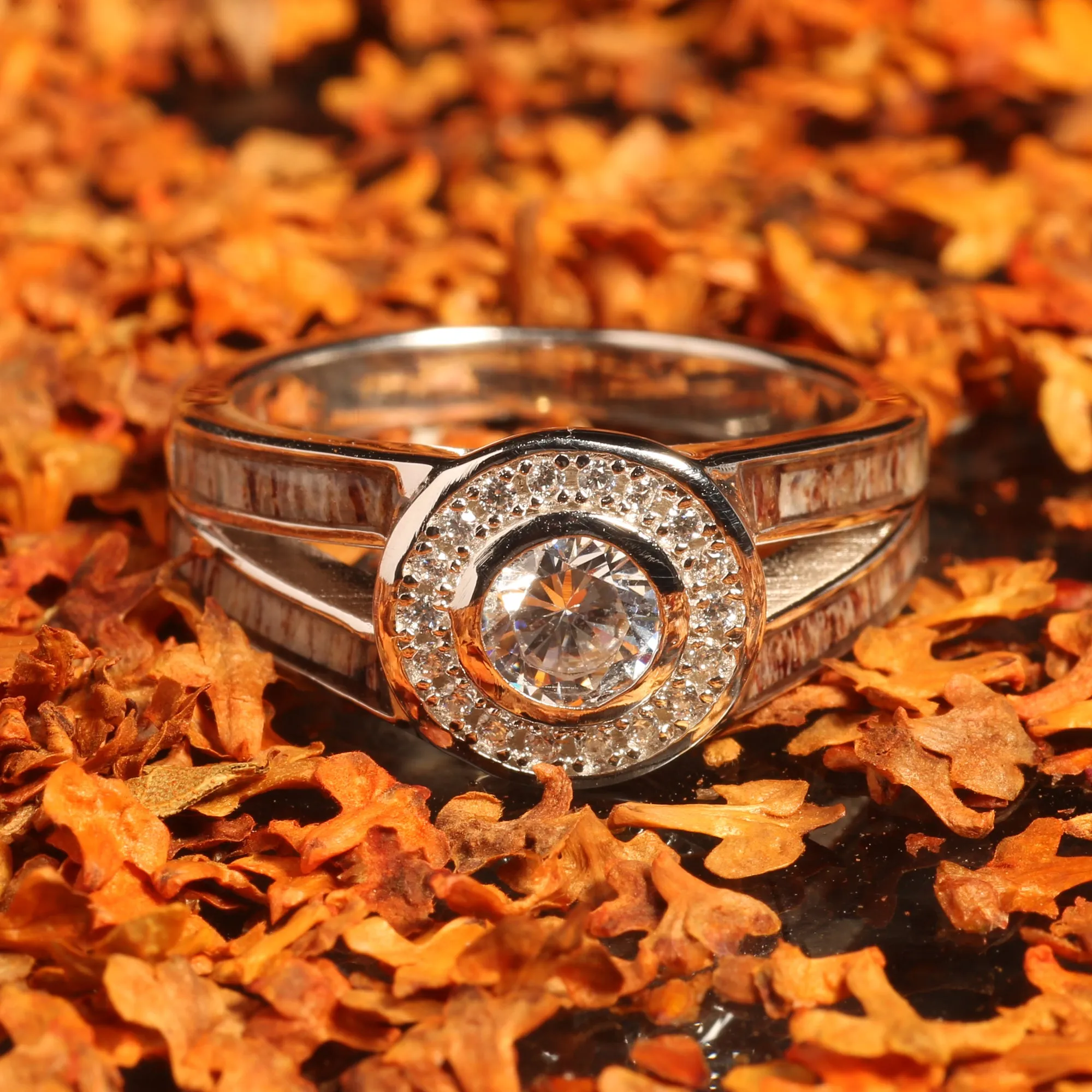 "Luna" Antler Silver Engagement Ring – Rustic Zircon Promise Ring for Women-5mm