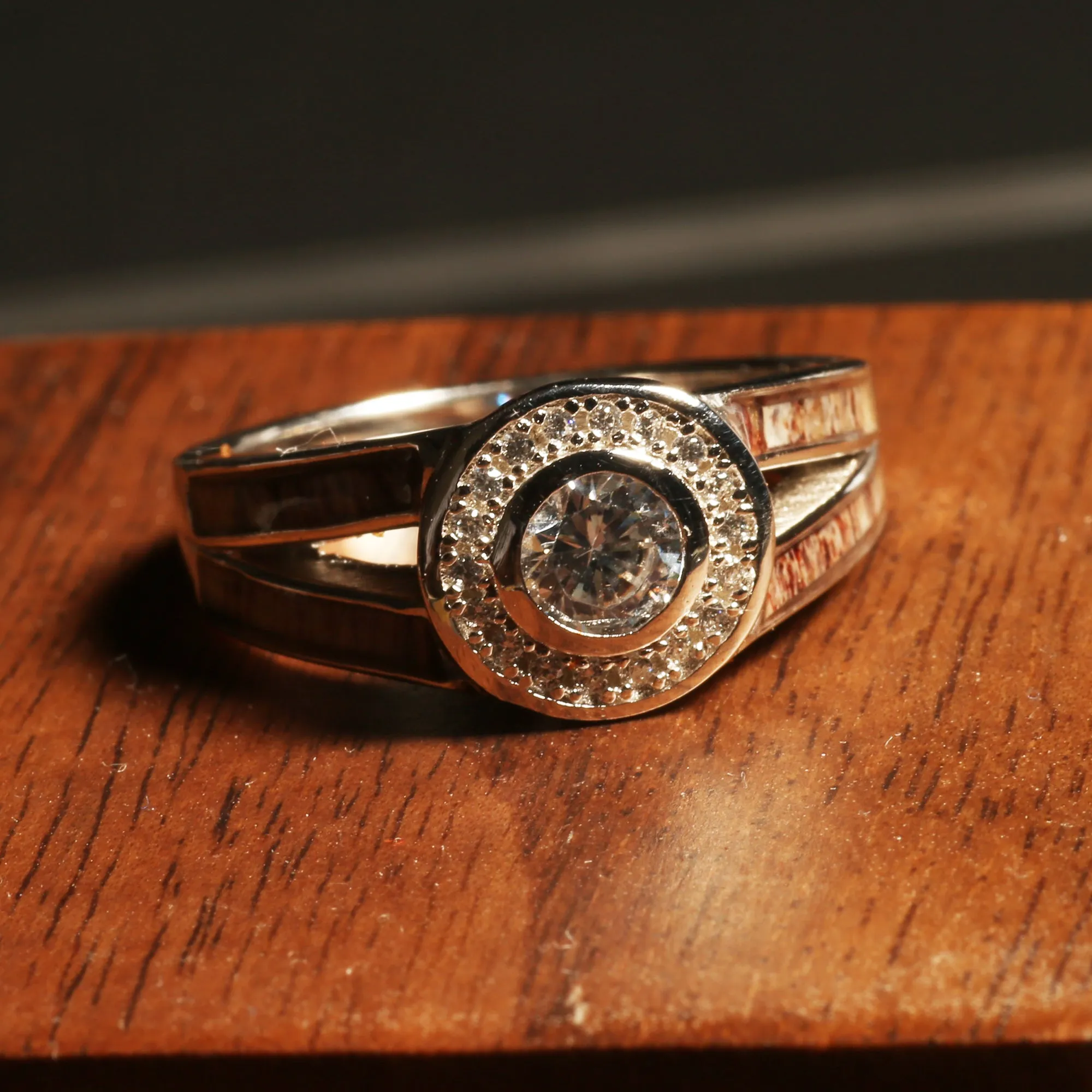 "Luna" Antler Silver Engagement Ring – Rustic Zircon Promise Ring for Women-5mm