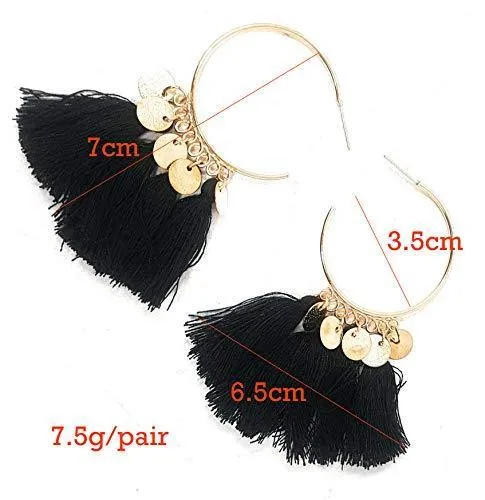Raafi Black Ethnic Sequins Drop Earrings