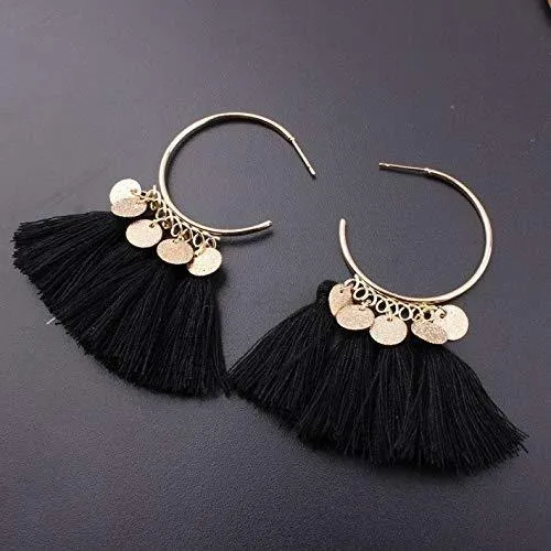 Raafi Black Ethnic Sequins Drop Earrings
