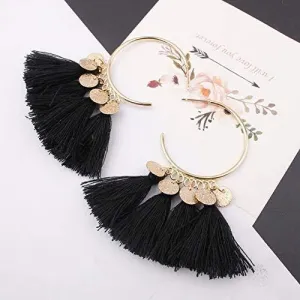 Raafi Black Ethnic Sequins Drop Earrings