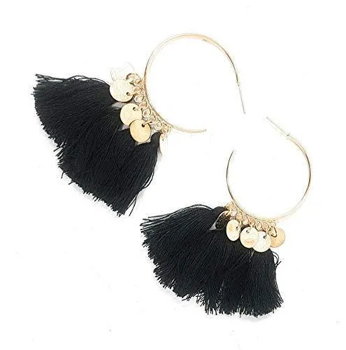 Raafi Black Ethnic Sequins Drop Earrings