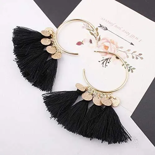 Raafi Black Ethnic Sequins Drop Earrings