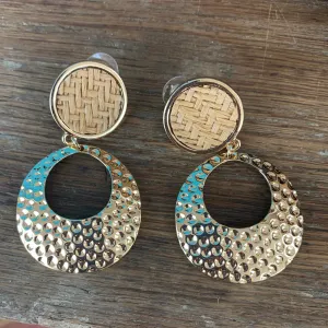 Raffia and Gold Hammered Earrings