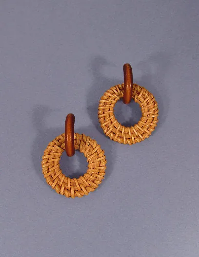 Rattan Earring, Hand Woven Earring, Natural Woven earring, Straw earring, Round Hook Earrings