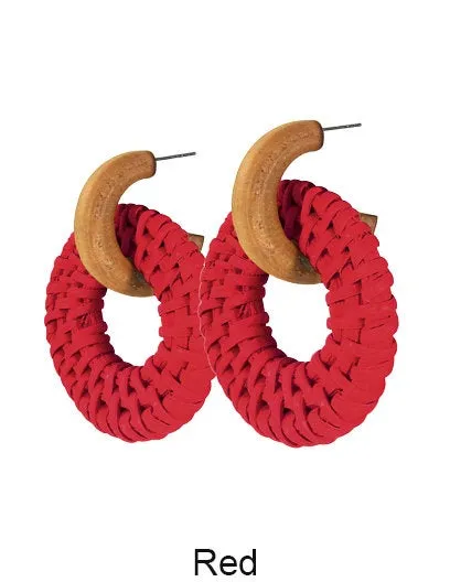 Rattan Earring, Hand Woven Earring, Natural Woven earring, Straw earring, Round Hook Earrings