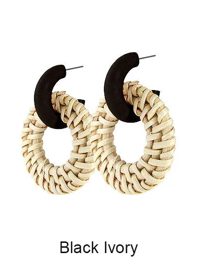 Rattan Earring, Hand Woven Earring, Natural Woven earring, Straw earring, Round Hook Earrings
