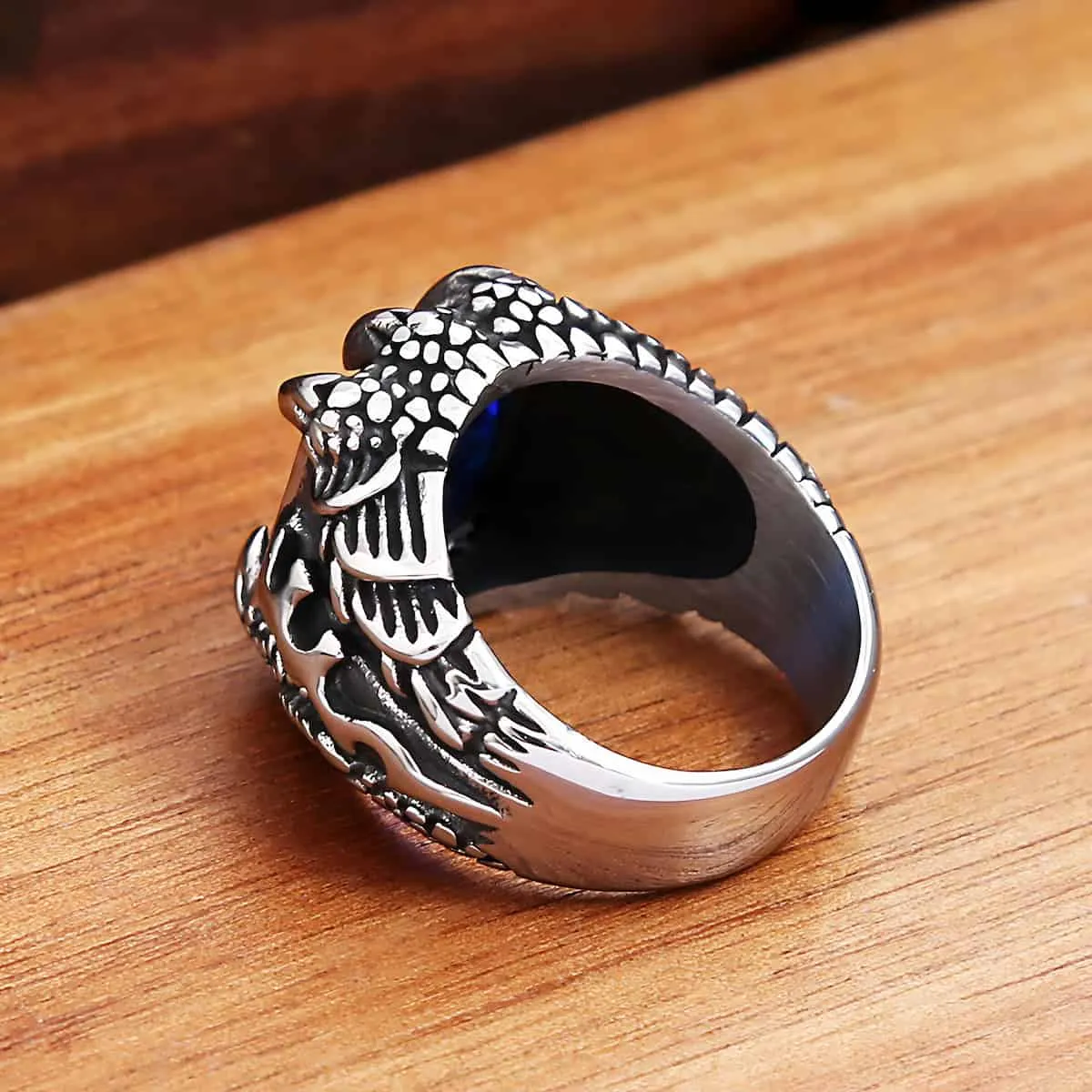 Red Gemstone CZ Stainless Steel Dragon Claw Ring