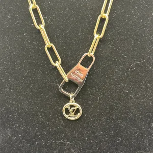 Repurposed Silver LV Zipper Pull Necklace with on Gold-Filled Chain