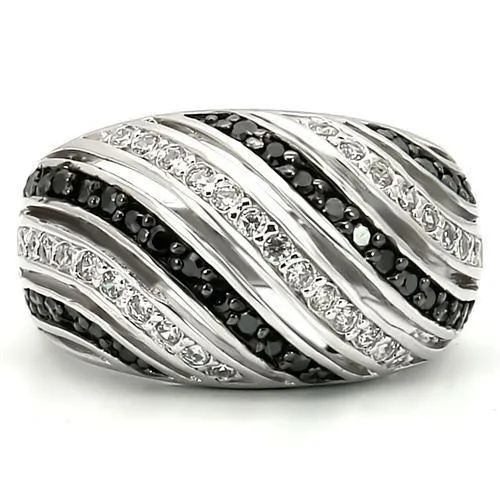 Rhodium   Ruthenium Brass Ring with AAA Grade CZ in Jet for Women Style 0W224