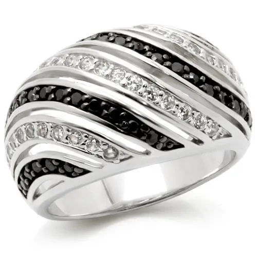 Rhodium   Ruthenium Brass Ring with AAA Grade CZ in Jet for Women Style 0W224